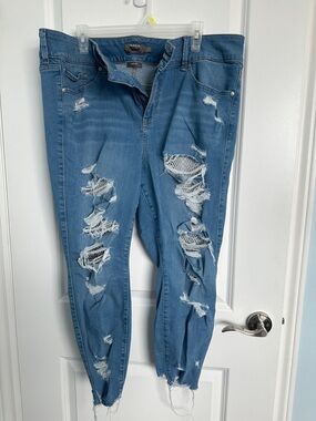 torrid Light Blue Ripped Skinny Jeans with Fishnet Underlay